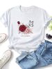 Women Crew Neck Short Sleeve T Shirt Love Yourself Rose Butterfly Floral Graphic Tee Vintage Botanical Loose Casual Summer Streetwear Tops_ecoleips.com