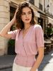 Loose V Neck Knit Blouse, Soft Skin-friendly Shirt_ecoleips.com
