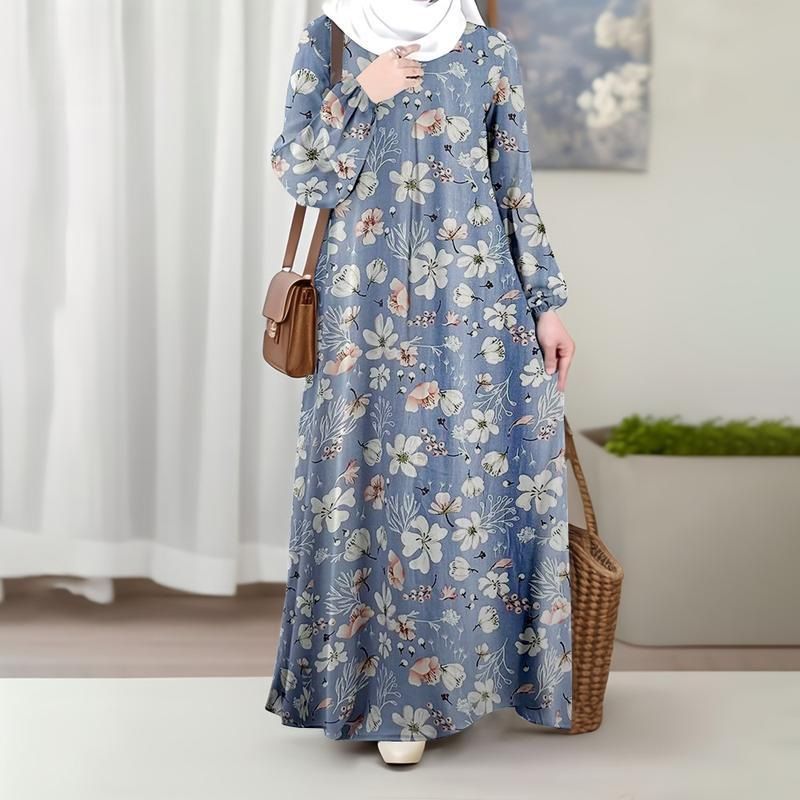 Spring Autumn Floral Print Muslim Dress 2026 AliExpress Amazon Cross Border Trade New Design for Europe And America_ecoleips.com