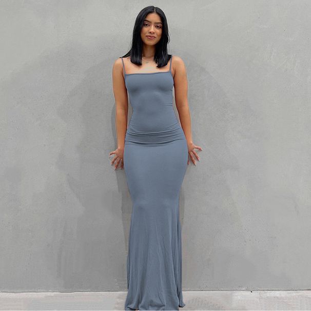 Women's Clothing Skims Solid Color Sexy Slim Peach Hip Sling Summer Dress_ecoleips.com