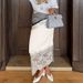 Women's Elegant Satin Skirt With Lace Trim Side Slit High-End Mid-Calf Pleated Style For Autumn Winter Commuting_ecoleips.com