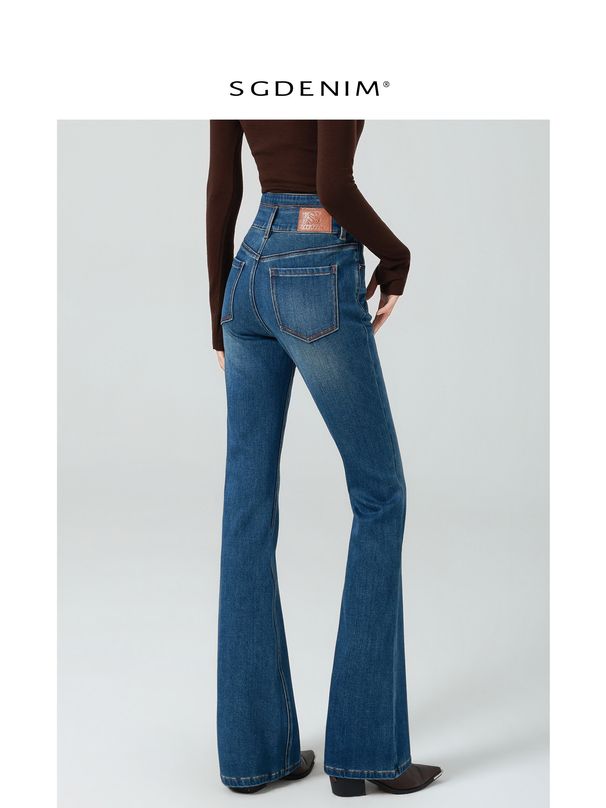 Women's High Waisted Flared Jeans Supermodel Style Three Button Four Way Stretch Slim Fit Retro Hip Lifting Denim For Winter Size 25_ecoleips.com