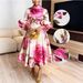 Women's Clothing Elegant Printed Women's Dress With Lantern Sleeves Slim Waist Party Wear_ecoleips.com