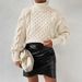 Chunky Knit High Neck Sweater – Oversized Winter Pullover For Women (White/Camel, S/M/L/XL)_ecoleips.com