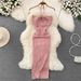 Women's Clothing Temperament Halter Neck Hollow Tight Slimming Backless Sleeveless Mid Length Slit Hip Covering Knitted Bottoming Dress_ecoleips.com