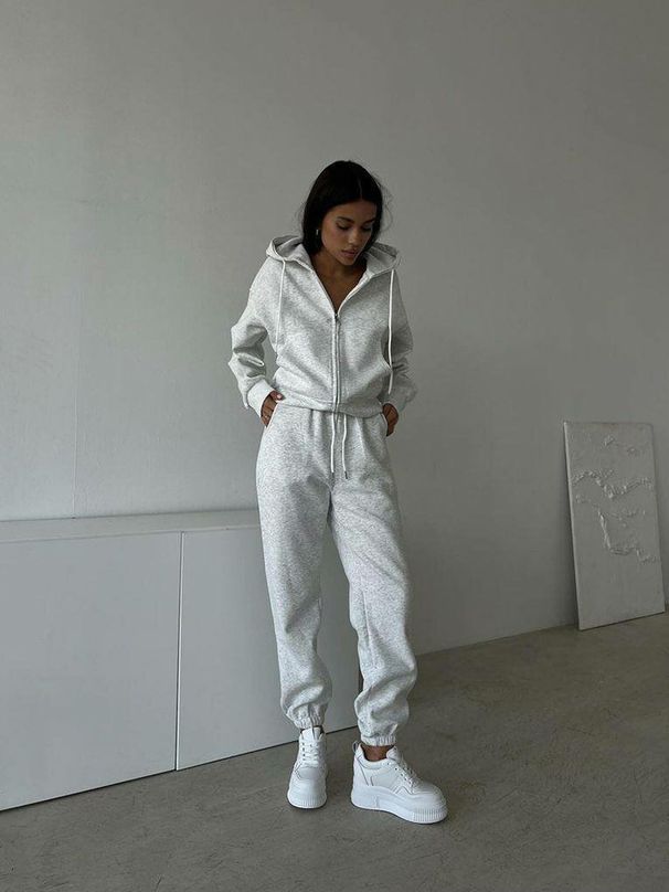 Women's Clothing Suit High Grade Zipper Solid Color Long Sleeve Hooded Sweater High Waist Straight Sports Casual Pants Women_ecoleips.com