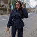 Women's Elegant Denim Pant Set With Collared Belt Long Sleeved Top And Pants Trendy Spring Summer_ecoleips.com