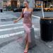 Summer Sexy Fashion Women's Long Dress Style Color Blocking Low Neck Slim Waist Suspender Dress_ecoleips.com
