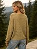 Khaki Boat Neck Hollow Pit Rib Knit Sweater, Loose Lightweight Breathable Micro Hole Soft Skin-touch Long Sleeve Pullover_ecoleips.com
