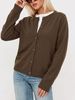 Coffee Brown Pit Rib Knit Cardigan, Loose Lightweight Breathable Soft Skin-touch Long Sleeve Round Neck Button Knit Jacket_ecoleips.com