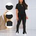 Women's Summer Two Piece Set American Style Round Neck Short Sleeve Top With Trousers_ecoleips.com