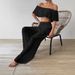 Women's Clothing Two Piece Suit Summer Wrinkled Cloth Solid Color One Shoulder Tube Top High Waist Wide Leg Pants Casual Beach Suit_ecoleips.com