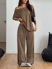 Women's High-Waisted Wide-Leg Sweatpants Solid Color Petite Size Autumn Winter Fashion Set_ecoleips.com