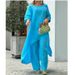 Women's Plus Size Set Cotton Linen Fashion Casual Long Sleeve Top With Wide Leg Pants Two Piece Outfit_ecoleips.com