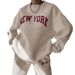 Unisex Cozy Fleece Hoodie And Jogger Set Letter Print Casual Loungewear Pullover Sweatshirt with Pockets for Winter_ecoleips.com