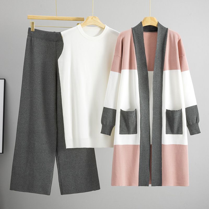 Women's Clothing Women's Autumn Knitted Vest & Wide Leg Pants Set - Elegant Office Casual Three-Piece Outfit In Black/Burgundy/Coffee/Grey/Camel_ecoleips.com
