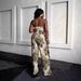 Women's Clothing Sexy Lace Up Chest Wrap Tassel Trousers Jacquard Fashion Suit_ecoleips.com