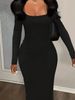 Women's Elegant Low-Cut Round Neck Long Dress_ecoleips.com