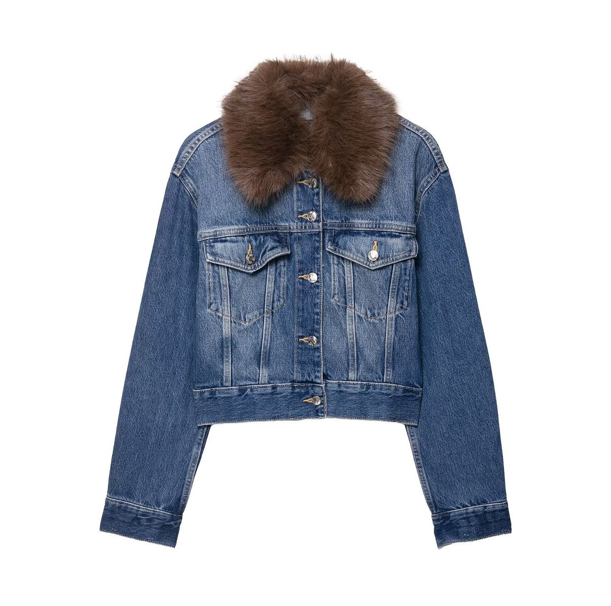 Faux Fur-Trim Denim Jacket – Women’s Cropped Coat (Retro Chic, Soft Lining, Versatile Fall & Winter Style)_ecoleips.com