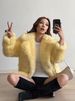 Women’s Faux Fur Coat – Mid-Length Winter Jacket With Notched Lapel (S/M/L, Peacock Blue/Lemon Yellow)_ecoleips.com