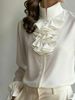 Women’s Office-Ready Blouse – Elegant Stand Collar With Ruffle Detail, Lightweight Polyester, Classic Beige (S-XXL)_ecoleips.com