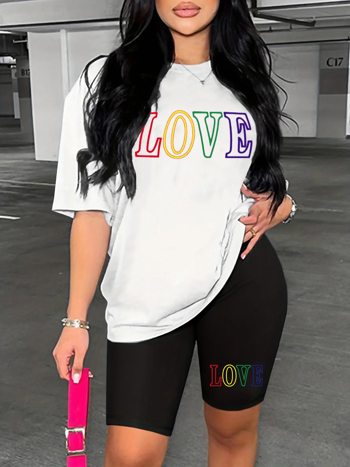 Summer Women's Casual And Fashionable Love Letter Print Loose T-shirt+shorts Two-piece Sportswear Suitable For Daily Wear-47_ecoleips.com