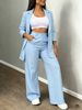 Women's Clothing Elegant Solid Color Women's Suit With Split Sleeve Lapel And Pockets Paired With Straight Pants Casual Fashion Polyester Thin Summer_ecoleips.com