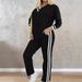 Women's Casual Two Piece Suit V Neck Long Sleeve T-Shirt with Contrast Color Pocket Trousers Autumn Winter Fashion Polyester_ecoleips.com