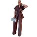 Women's Clothing Fashion V Neck Cardigan Top With High-Waisted Wide-Leg Trousers Two-Piece Clothing Set American New_ecoleips.com