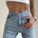 Women's Fashion 2023 Autumn New Vintage Slanted Waistband Design High-Waisted Straight Wide-Leg Floor-Length Jeans_ecoleips.com