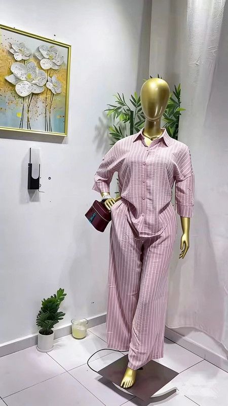 Women's Casual Striped Shirt With High-Waisted Wide Leg Pants Set - Comfortable Loose Fit Spring Outfit_ecoleips.com