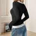Voya Women's Spring And Summer Real Two Piece Color Blocking Splicing Long Sleeved Milk Silk Long Sleeved T-shirt Slim Fit And Slimming Inner Outfit_ecoleips.com