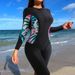 European American Foreign Trade One-piece Long-sleeve Printed And Surfing Sun-protective Women's Swimsuit, Diving Suit,_ecoleips.com