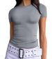 Women's Casual Solid Color Slim Fit T-Shirt Short Sleeve Pullover Street Wear Top For Spring Autumn_ecoleips.com