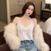 Lace-trimmed Accordion Pleated Velvet Camisole With Inner Layering Shirt, New Autumn Women's Korean-style Top_ecoleips.com