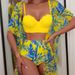 Maple Leaf Print High-Waisted Bikini Swimsuit Women's Slimming Mesh Jacket Triangle Top New_ecoleips.com