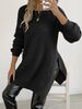Women's Clothing Autumn Winter Knitted Sweater Casual Split Hem Long Sleeve Pullover Top_ecoleips.com