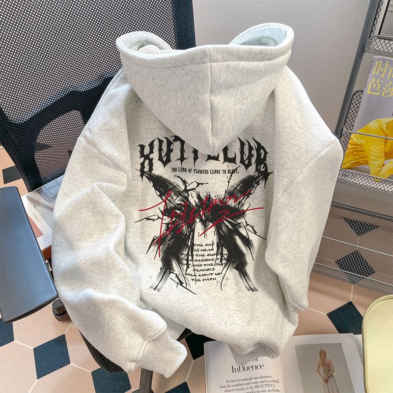 Trendy High Street Printed Hooded Sweatshirt for Women Fleece Lined Thick Loose Fit Autumn Winter Brand Coat Top for Men_ecoleips.com