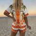 Women's Vacation Style Short Sleeve Shirt & Shorts Set, Floral Print Linen-Look Polyester Outfit For Summer_ecoleips.com