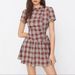 Korean Retro Color Block Plaid Stand Collar Women's Dress Fitted Waist Tie Puff Sleeve Slimming Versatile Dress for Summer_ecoleips.com