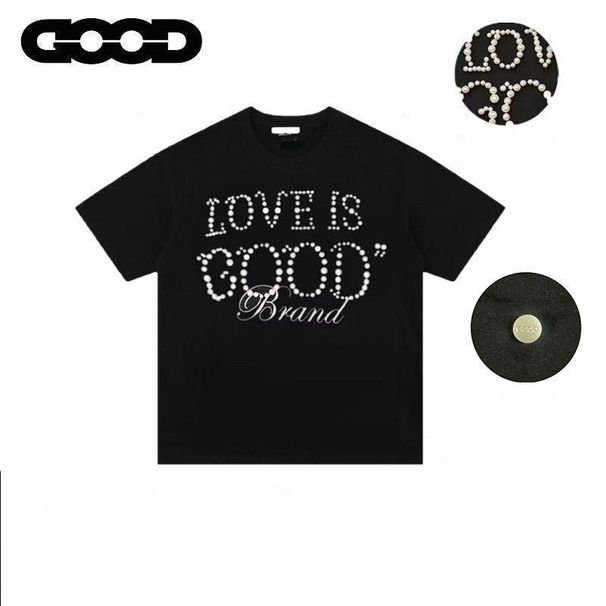 GOOD Brand, Complete Three Labels, Authentic, With Rivet Pearl Logo Embroidery, Three-dimensional Short-sleeve T-shirt,_ecoleips.com