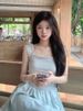 Tea Break French Blue For Women Summer Petite First Love Waist Slimming Vacation Drawstring Strap Long Dress_ecoleips.com