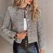 Women's Short Sleeveless Jacket – Elegant Tweed Cropped Blazer With Notched Collar & Button Front (Chic Beige Houndstooth Pattern)_ecoleips.com