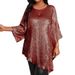 Plus Size Casual Tunic Top With Round Neck & 3/4 Sleeves - Flowy Asymmetrical Hem Women's Blouse For Everyday Comfort_ecoleips.com