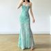 Light Green Butterfly Print Mesh Sundress Women's Summer Beach Vacation Casual Mermaid Bodycon Long Dress Thin Suitable for Warm Weather_ecoleips.com