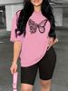 Summer Women's Casual Fashion Creative Butterfly Love Print Round Neck Loose T-shirt+shorts Two-piece Sportswear Suitable For Daily Wear-29_ecoleips.com