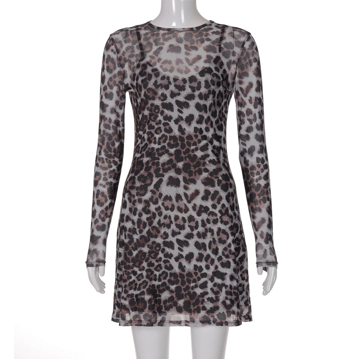 Women's Clothing Autumn New Fashion Personality Leopard Print Mesh See Through Dress_ecoleips.com