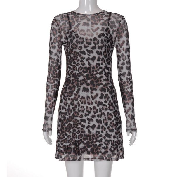 Women's Clothing Autumn New Fashion Personality Leopard Print Mesh See Through Dress_ecoleips.com