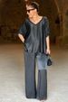Women's Clothing Suits Fashionable Temperament Casual V Neck Short Sleeved Wide Leg Pants Suit_ecoleips.com