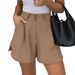 2025s 2025 Summer New High Waist Fashion Casual Shorts Solid Color Comfortable With Pockets Women's Wear_ecoleips.com